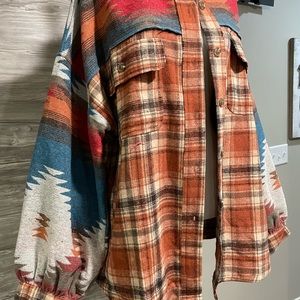 Aztec With Plaid Shacket, White Birch